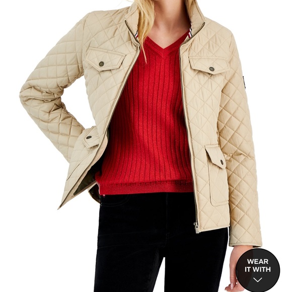 Tommy Hilfiger Women's Quilted Zip-Up Jacket Khaki Size XL - Picture 1 of 6
